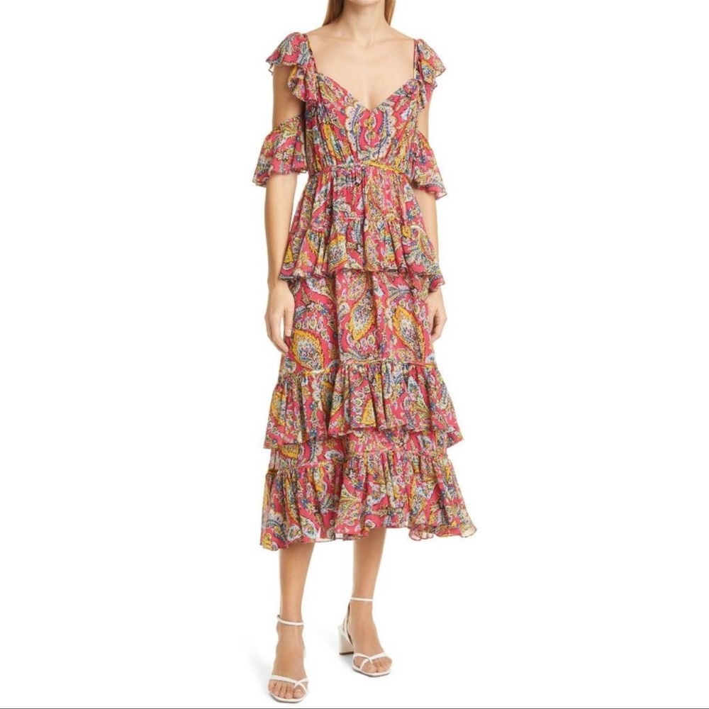 Cinq à Sept Collier Floral Print Midi Dress Size 2